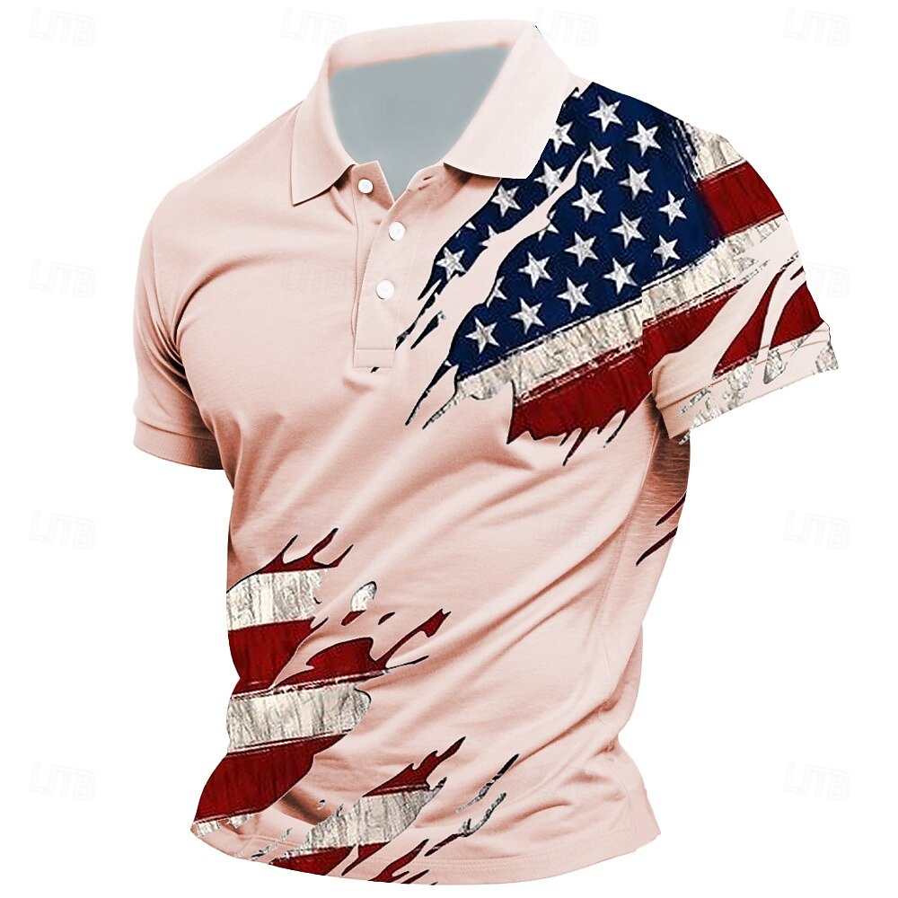 Tag der Unabhängigkeit Herren Amerikanische US-Flagge Polo Kurze Ärmel Revers Alltagstauglich Sport & Outdoor Athleisure Festival Knöpfe Sommer Rosa Weiß Himmelblau 2025 - $21.99 –P3