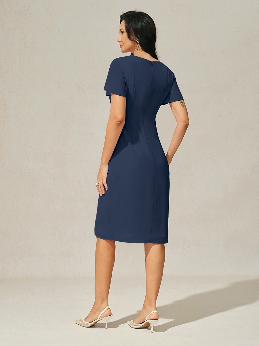 Mulheres Vestido Em Camadas Vestido midi Chiffon Nó torcido Convidado do casamento Coquetel Elegante Formal Gola Redonda Manga Curta Borboleta Azul Escuro Cor de 2025 por $49.99 –P11