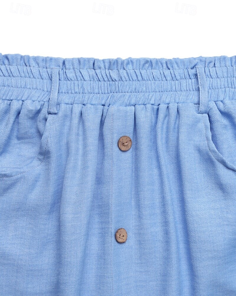 Dam Kjol Ledigt Midi Mellanhög midja Kjolar Slät Ficka Microelastisk Semester Gata Blå Sommar Polyester 2025 - $21.99 –P8