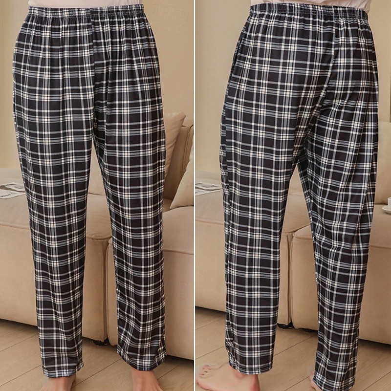 Herren Freizeitkleidung Karierte hose Lounge Hose Karomuster Mode Klassisch Lässig Heim Täglich Bett Polyester Komfort Atmungsaktiv Weich Hose Elastischer Bund Frühling Herbst Schwarz Rote 2025 - $15.99 –P2