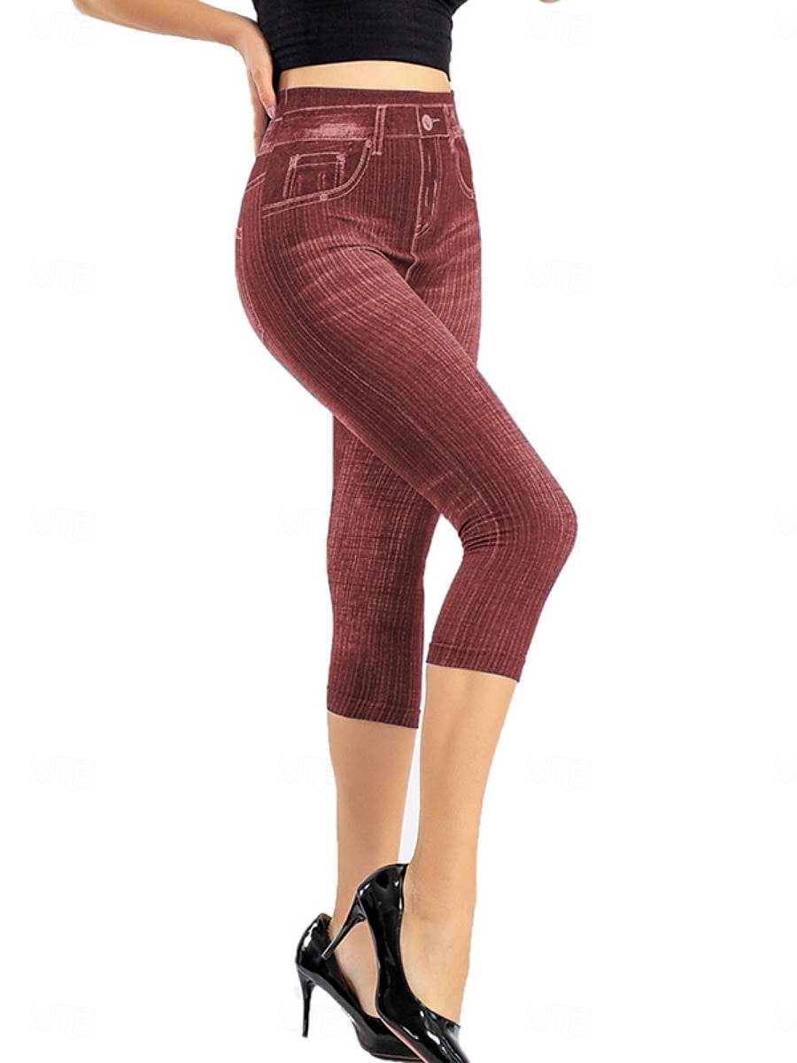 Women's Leggings Capri Pants 3D Print Chinos Vintage Streetwear Casual Calf-Length High Waist Plain Printing Comfy Soft Comfortable Stretchy Outdoor Street Black Red Blue Gray Summer Slim Fit 2025 - $3.99 –P10