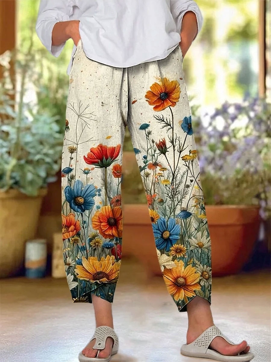 Per donna Chinos Pantaloni Larghi Shorts da Spiaggia Vacanza Vintage Stile Etnico Lunghezza alla caviglia Vita Alta Floreale Grafico Stampa Calore Termico Traspirante Morbido Micro-elastico Formale del 2025 a $20.99 –P3