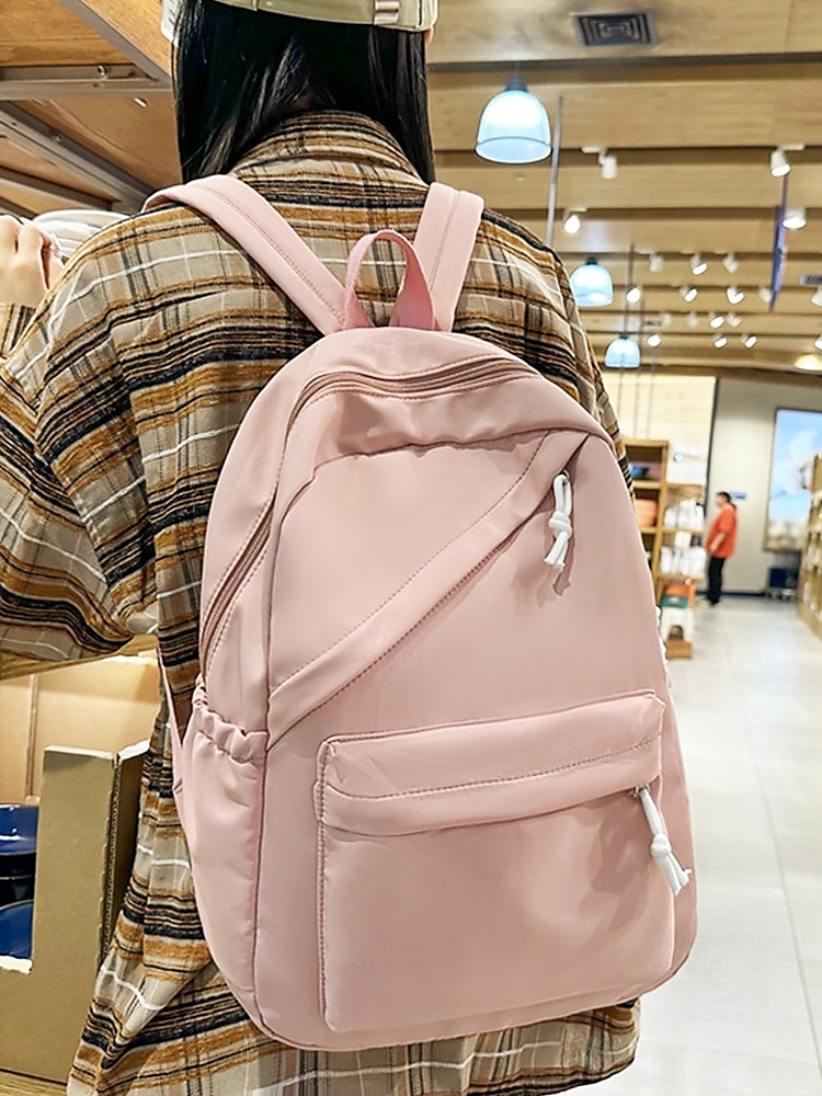 Sac à dos d'école unisexe en nylon de couleur unie avec design multi-poches - sac à dos léger et minimaliste pour adolescents et étudiants de 2025 ? $29.99 –P2