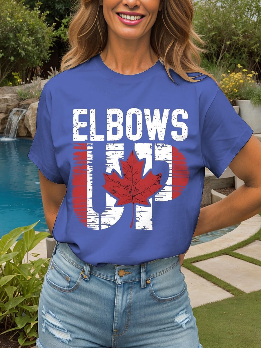 Canada Kvinners T-skjorte grafisk flagg bokstav vintage stilfull avslappet kort erme crew-hals rund hals vanlige topper daglig helg trykk svart og hvit hvit svart svart hvit rød 2025 - $19.99 –P9