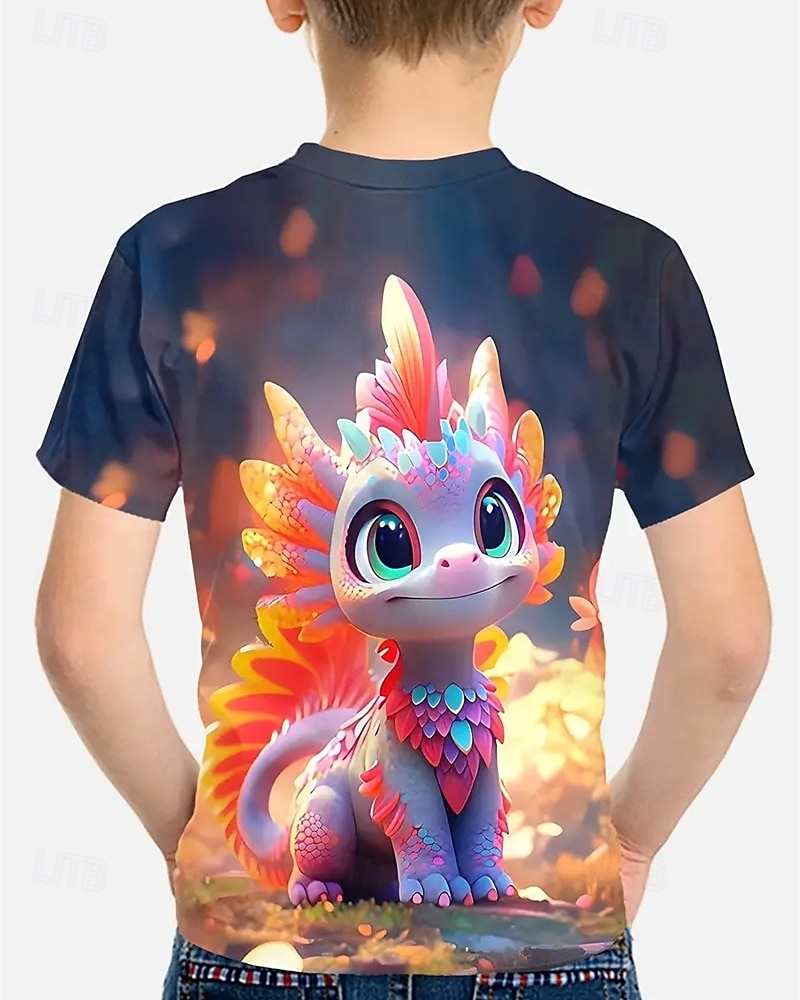 Jongens 3D Dinosaurus T-shirt Korte mouw Zomer Lente Modieus Basic Kinderen 4-12 jaar Strakke ronde hals Buiten Casual Dagelijks Normale pasvorm 2025 - $11.99 –P4