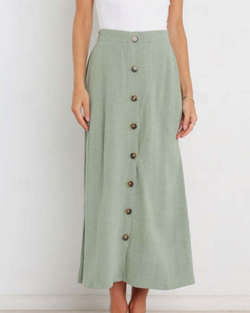 Femmes Jupe Basique Occasionnel Midi Taille Basse Jupes Uni Froncé Micro-Élastique Vacances Rue Noir Blanche Vert Menthe Vert Été Coton de 2025 ? $21.99 –P2