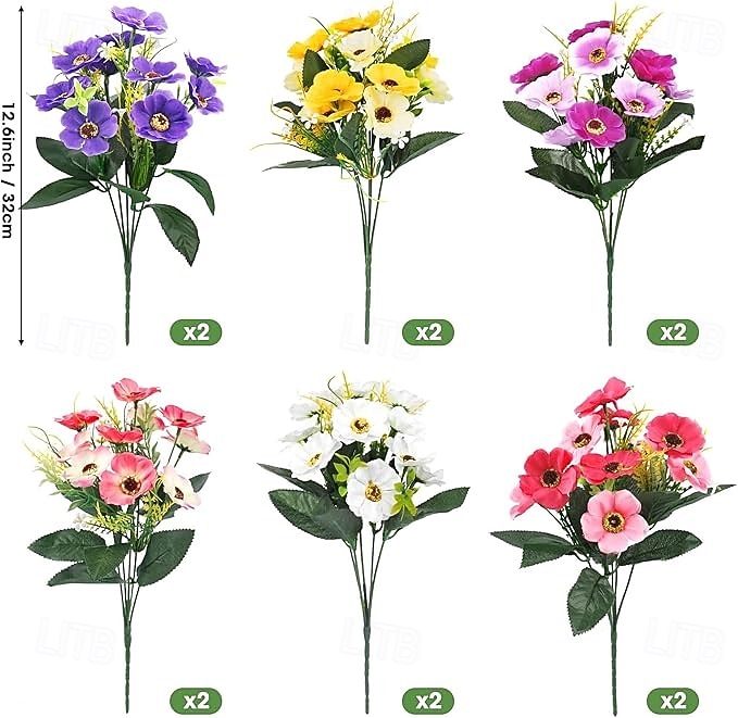 12 חבילות פרחים מלאכותיים לקישוט חוץ פרחי משי חינניים מזויפים צמחים מלאכותיים עמידים בפני UV לקיץ גינה מרפסת חלון חדר עיצוב הבית צהוב 2026 - $35.99 –P1