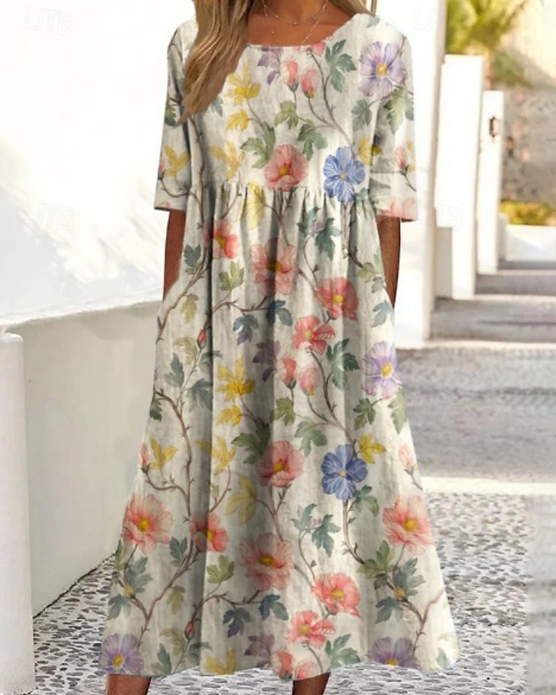 Femmes Robe Midi Robe Décontractée Robe Fleurie Classique Moderne Extérieur Quotidien Fête Coupe régulière Fleur Manche Courte Col ras du cou Jaune Bleu Fuchsia Abricot Été de 2025 ? $22.99 –P1