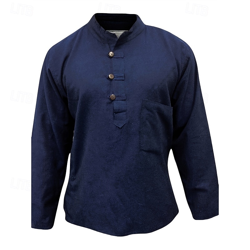 Homme Chemise Chemise d'été Chemise Décontractée Chemise de Plage Chemise Boutonnée Noir Jaune Orange Vert Véronèse Bleu de minuit manche longue Uni Band Collar Vacances Hawaïen Vêtement Tenue de 2025 ? GBP £19 –P7
