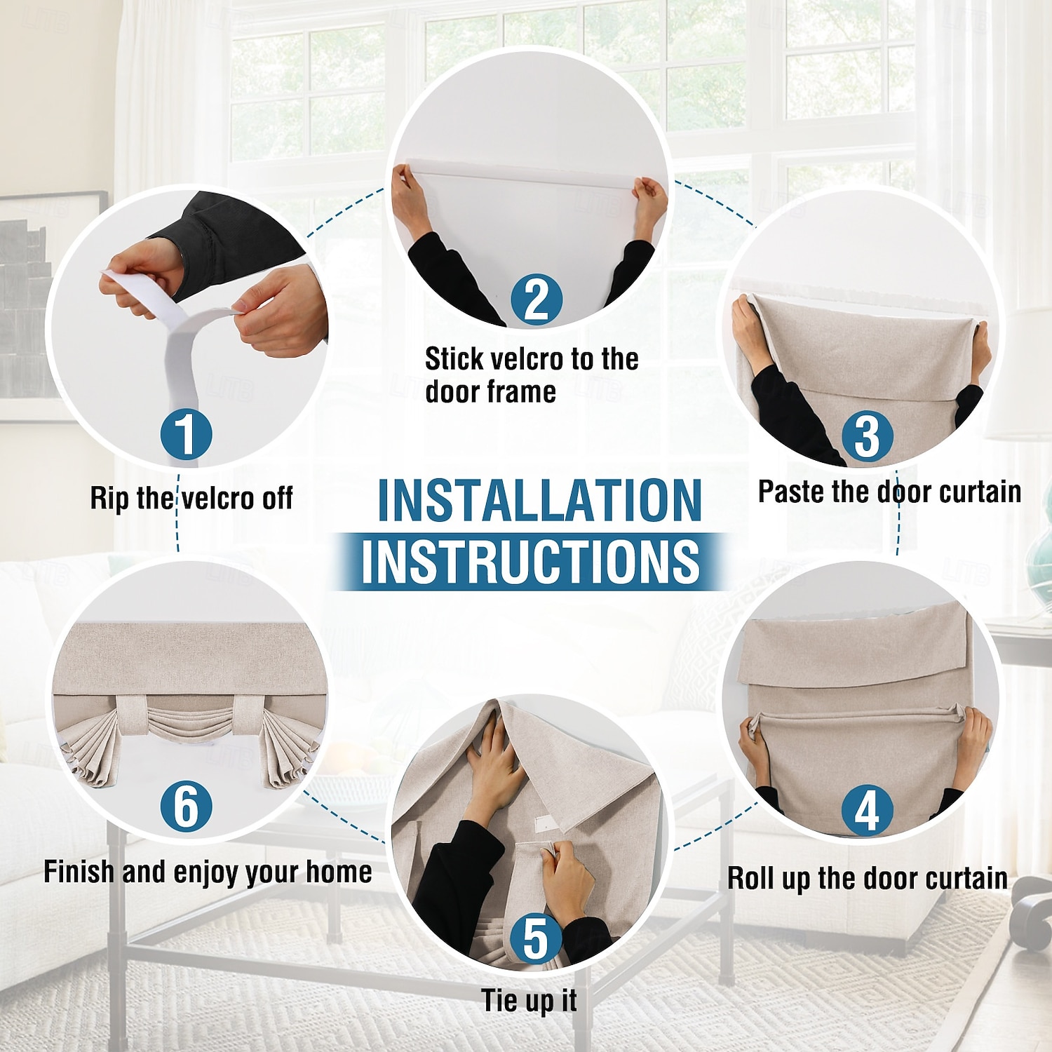 Linen Window Cover French Glass Door Curtain Blackout Tie Up Roman Shades Self Stick Thermal Insulated Tricia Light Block Room Darkening Privacy Blinds, 1 Panel 2026 - $24.99 –P2