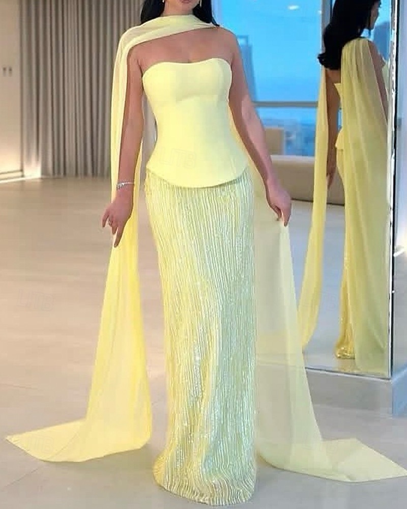 Kleid Meerjungfrau  Trompete High Fashion Kleid Abendkleid Korsett Kleid Formelles Semi-Formal Kleid Hochzeit Bodendeckend Ärmellos Strapless Chiffon Schal mit Paillettenrock 2025 - $155.99 –P1