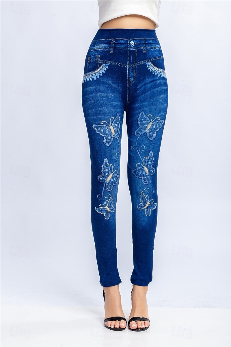 Leggings pour femmes Pantalons Impression 3D Chinos Vacances Streetwear Décontracté Longueur Complète Haute Taille Imprimé Papillon Confortable Doux Agréable Extensible Extérieur Rue Noir Bleu Été de 2025 ? $13.99 –P8