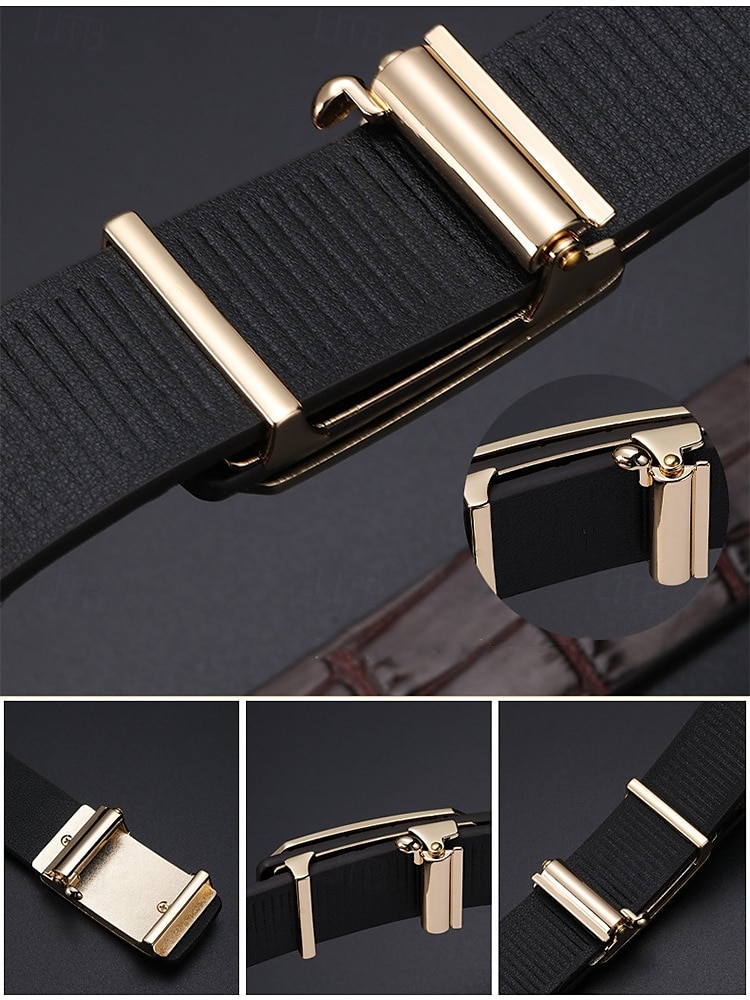 Cintura da uomo in vera pelle con fibbia automatica e cricchetto - classico motivo coccodrillo, stile elegante, adatta per matrimoni, affari e occasioni formali del 2025 a $26.99 –P8
