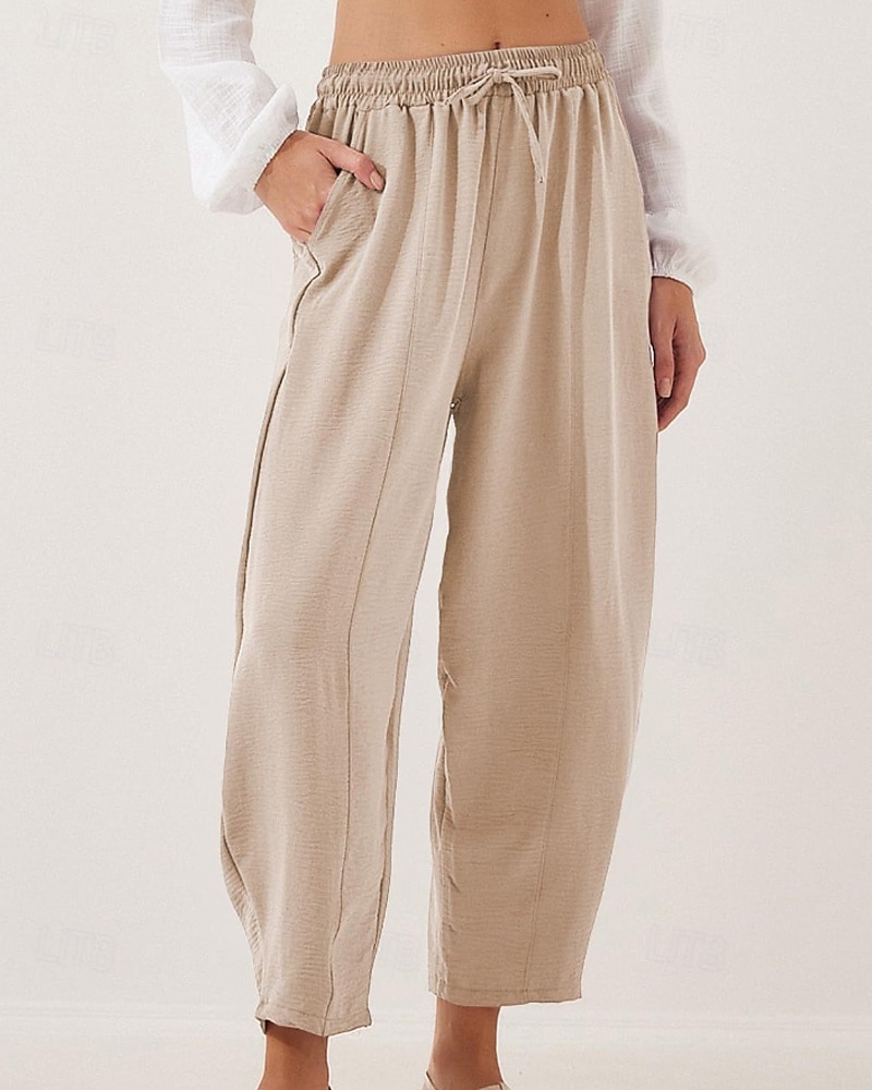 Жен. Брюки Мода Уличный стиль Полная длина Средняя талия Полотняное плетение Карман Эластичный шнурок На открытом воздухе Удобный на открытом воздухе Отпуск 2026 - $22.99 –P19