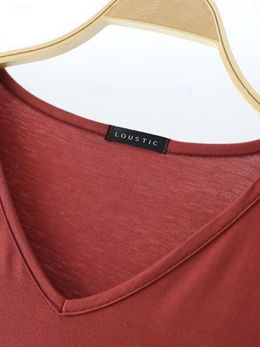 Dame Bluse Helfarge Stilfull Fritid Kortermet V-hals Vanlige topper Daglig Svart Hvit Rosa Rød Marineblå Sommer Vår 2025 - $15.99 –P11
