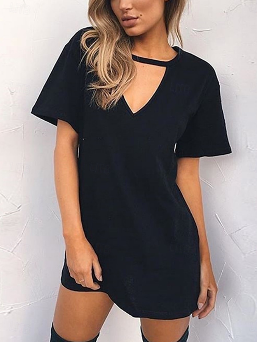Pentru femei Rochie Mini Rochii Tricou Rochie de vară Casual Zilnic Fit regulat Simplu Manșon scurt În V Negru Alb Maro Trifoi Vară 2025 - $14.49 –P9