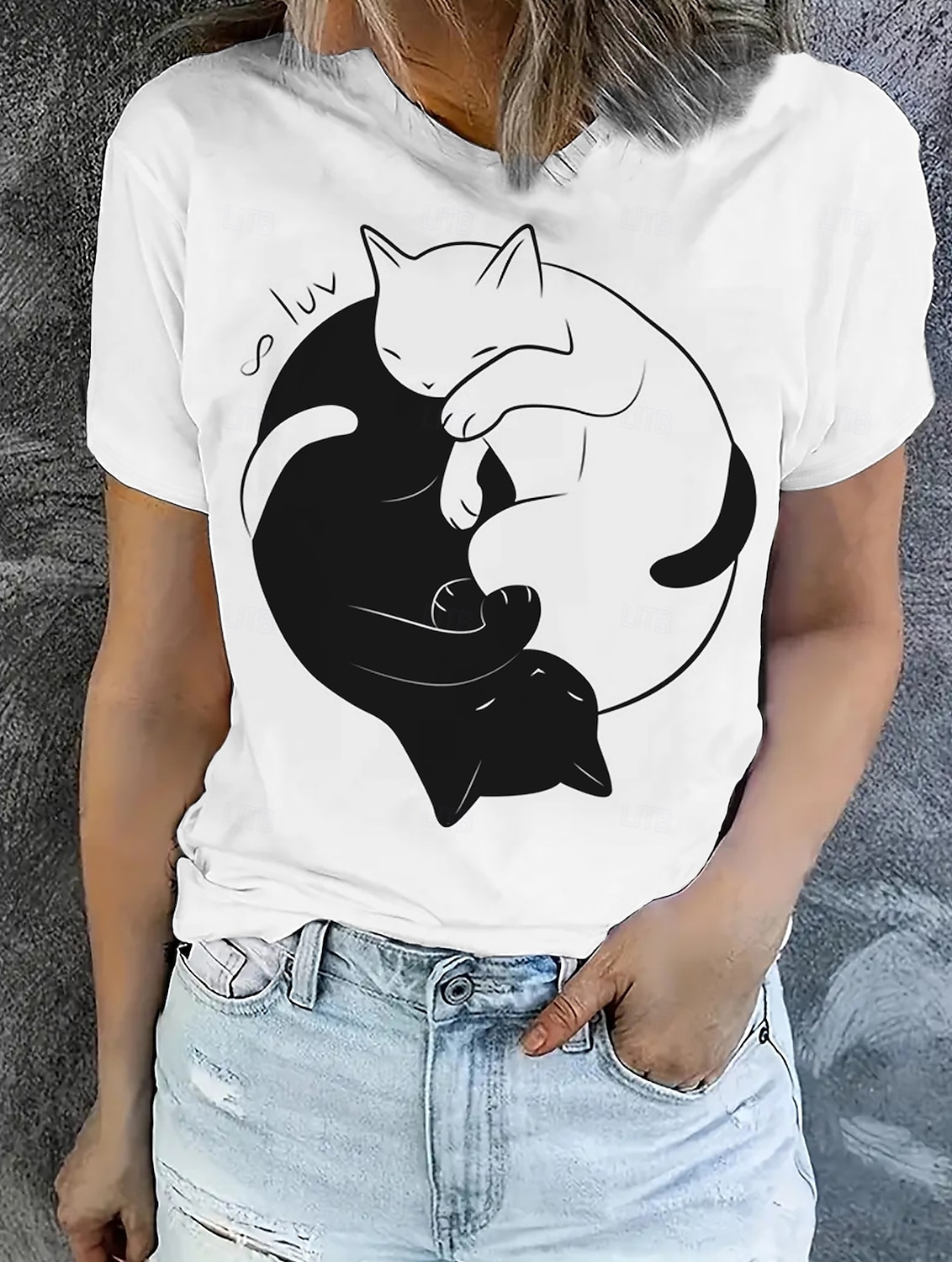 Pentru femei Tricou Topuri de vară Grafic Pisica Clasic Casual Manșon scurt Stil Nautic Crop Tops Zilnic Sfârșit de săptămână Imprimeu Alb / Negru Vară Primăvară Toamnă 2025 - $14.99 –P1