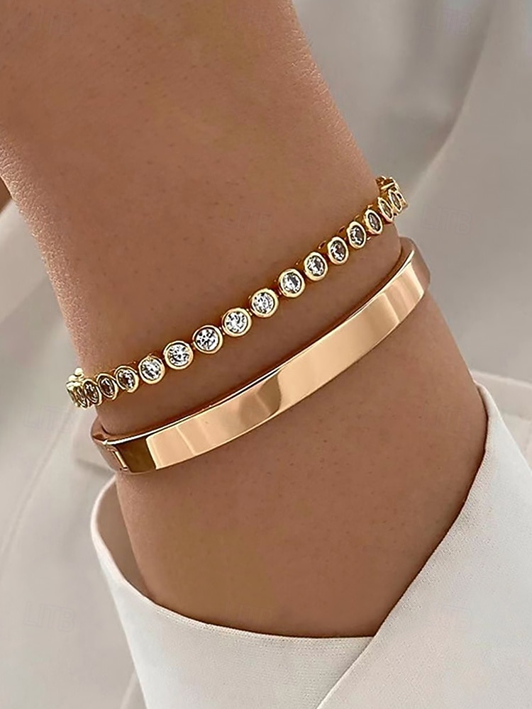 Goldfarbenes Kristallarmband-Set für Damen – elegante Stapelarmreifen für Partys, Verabredungen und den Alltag 2026 - $9.99 –P1