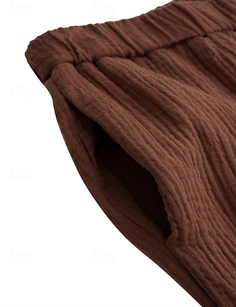 Men's Linen Pants Trousers Summer Pants Drawstring Elastic Waist Straight Leg Plain Comfort Breathable Full Length Casual Daily Holiday Vacation Fashion White Brown Micro-elastic 2026 - $29.99 –P8