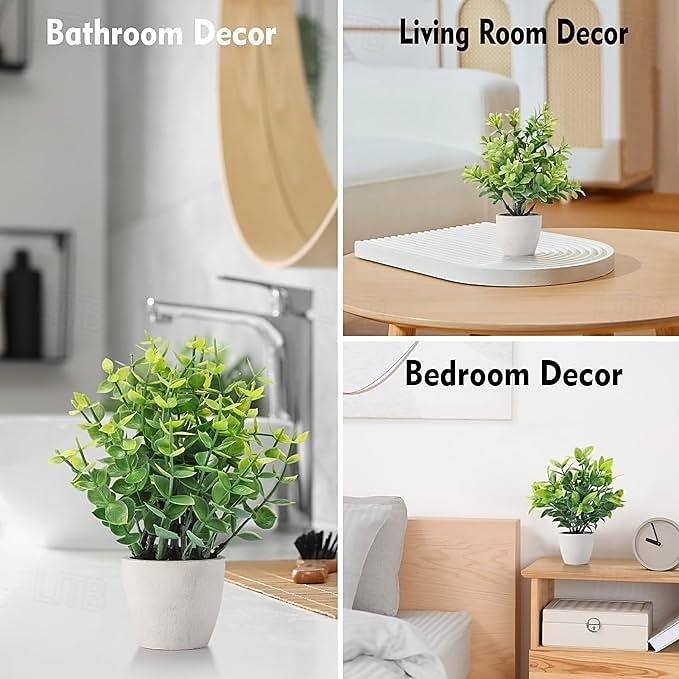 4 balení umělých rostlin, keramických mini umělých rostlin, květináčů, pro domácí dekoraci, kancelářské dekorace, dekorace do pokoje, farmářské dekorace, interiérové dekorace do koupelny 2026 - $16.99 –P5