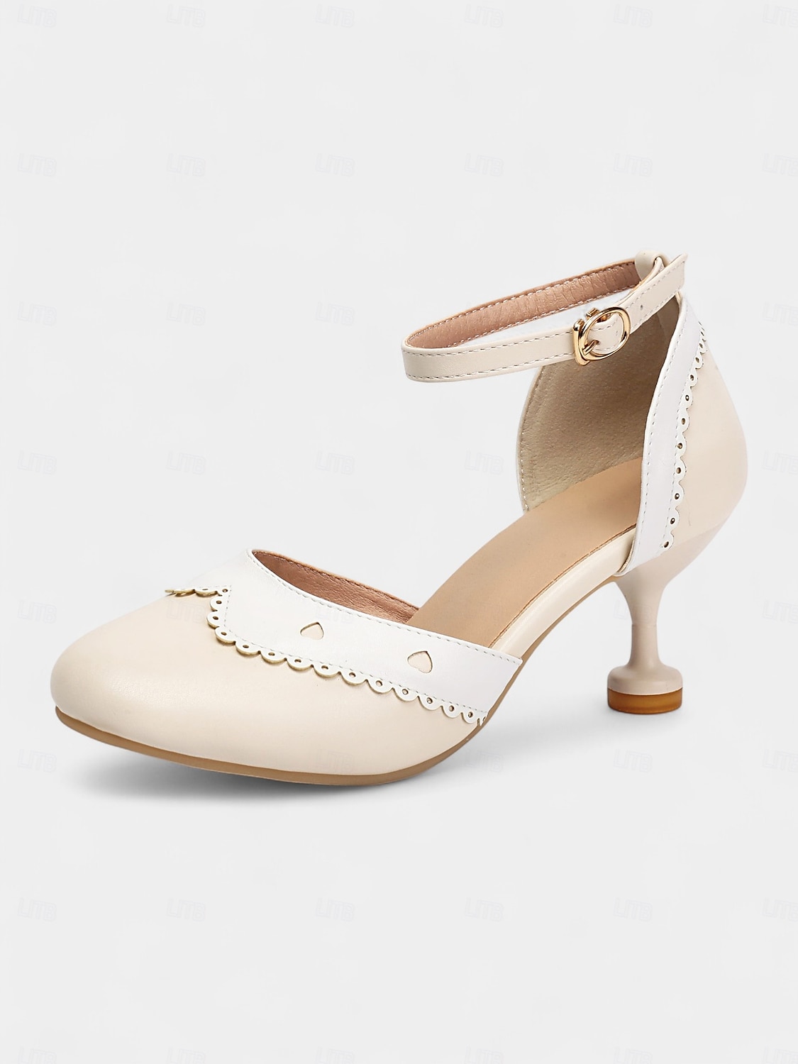damskie kremowe buty na obcasie typu Mary Jane z lat 50. – falbaniaste buty z paskiem wokół kostki na przyjęcia herbaciane, wesela i codzienną elegancję 2025 - $42.99 –P5