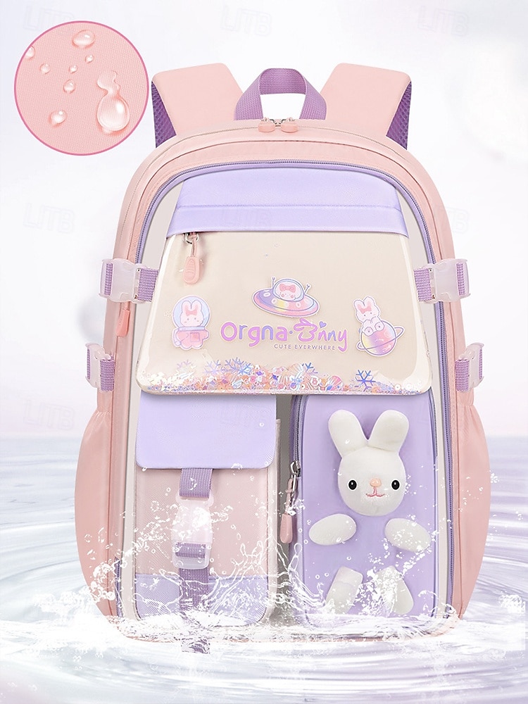 Sac à dos d'école imperméable pour filles avec bandes réfléchissantes et motif lapin - sac à dos léger de grande capacité pour les élèves du primaire, usage quotidien et voyage de 2025 ? $34.99 –P4