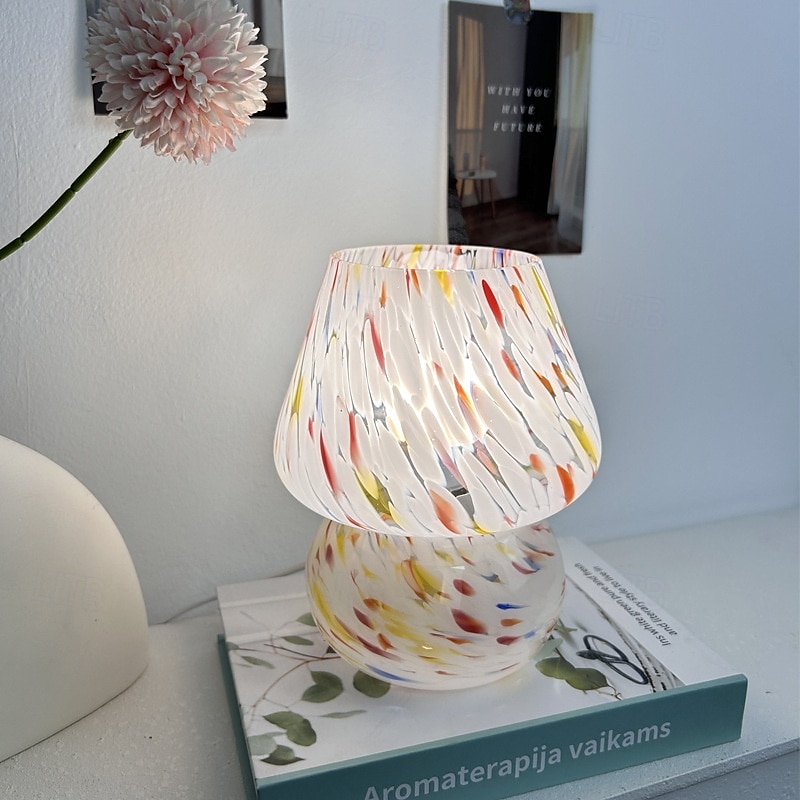 Pilzlampe Vintage Tischlampe Glas Nachttischlampe mit Kabel dimmbare Tischlampe mit 3 Farbglühbirne Retro Schreibtischlampe Pilz Nachtlicht LED Minilampe für Büro Bars Wohnzimmer Schlafzimmer 2025 - $82.99 –P13