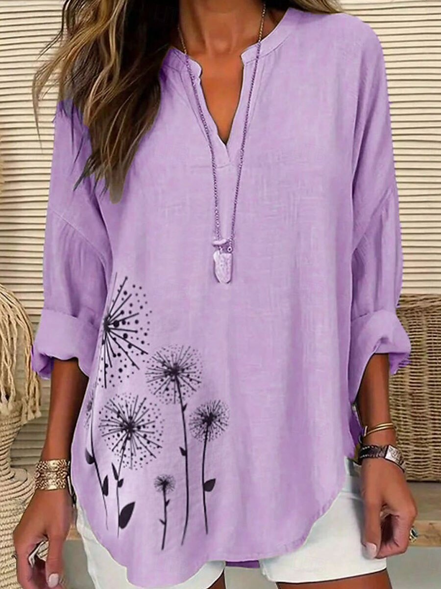 Dame Bluse Blomstret Grafisk Elegant Stilfull Langermet V-hals Vanlige topper Daglig Ferie Trykt mønster Blå Lilla Grønn Kakifarget Sommer Vår 2025 - $24.99 –P4