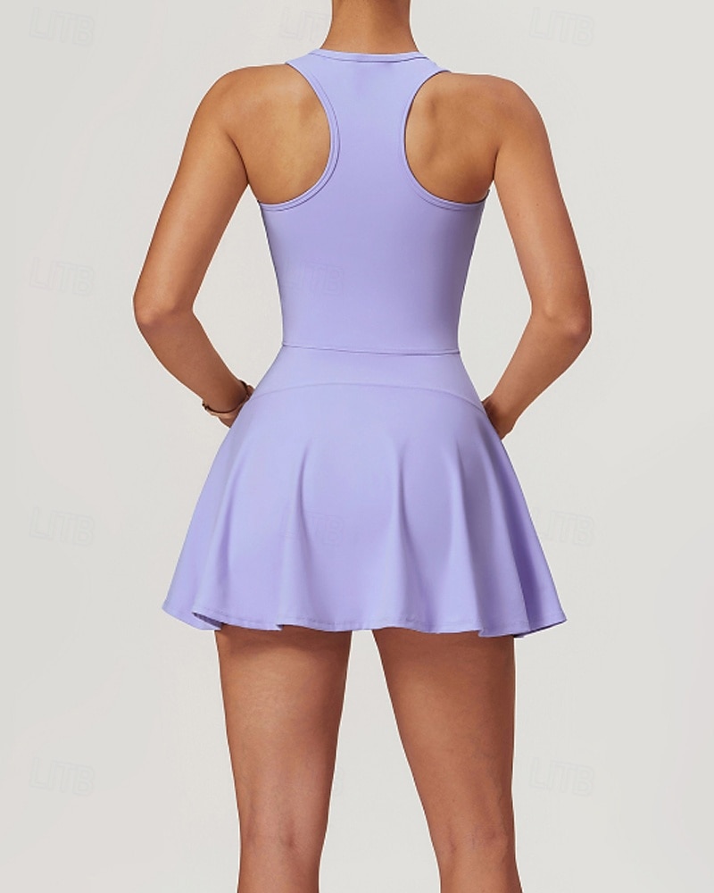 Women's Solid Colored Tennis Dress with Built in Shorts and Bra Sports Dress 2pcs Sleeveless Zipper Breathable Tennis Golf Pickleball U Neck Racerback Black White Purple Tennis Clothing 2026 - $47.99 –P5