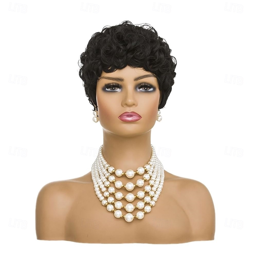 Perucă scurtă cu tunsoare pixie pentru femei de culoare, peruci afro scurte și crețe, peruci naturale negre pentru femei de culoare, perucă sintetică scurtă și creță 2026 - $24.99 –P2