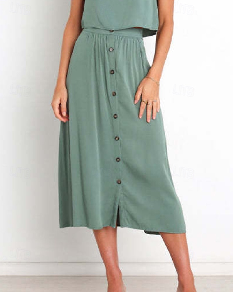 Femmes Jupe Basique Occasionnel Midi Taille Basse Jupes Uni Froncé Micro-Élastique Vacances Rue Noir Blanche Vert Menthe Vert Été Coton de 2025 ? $21.99 –P6