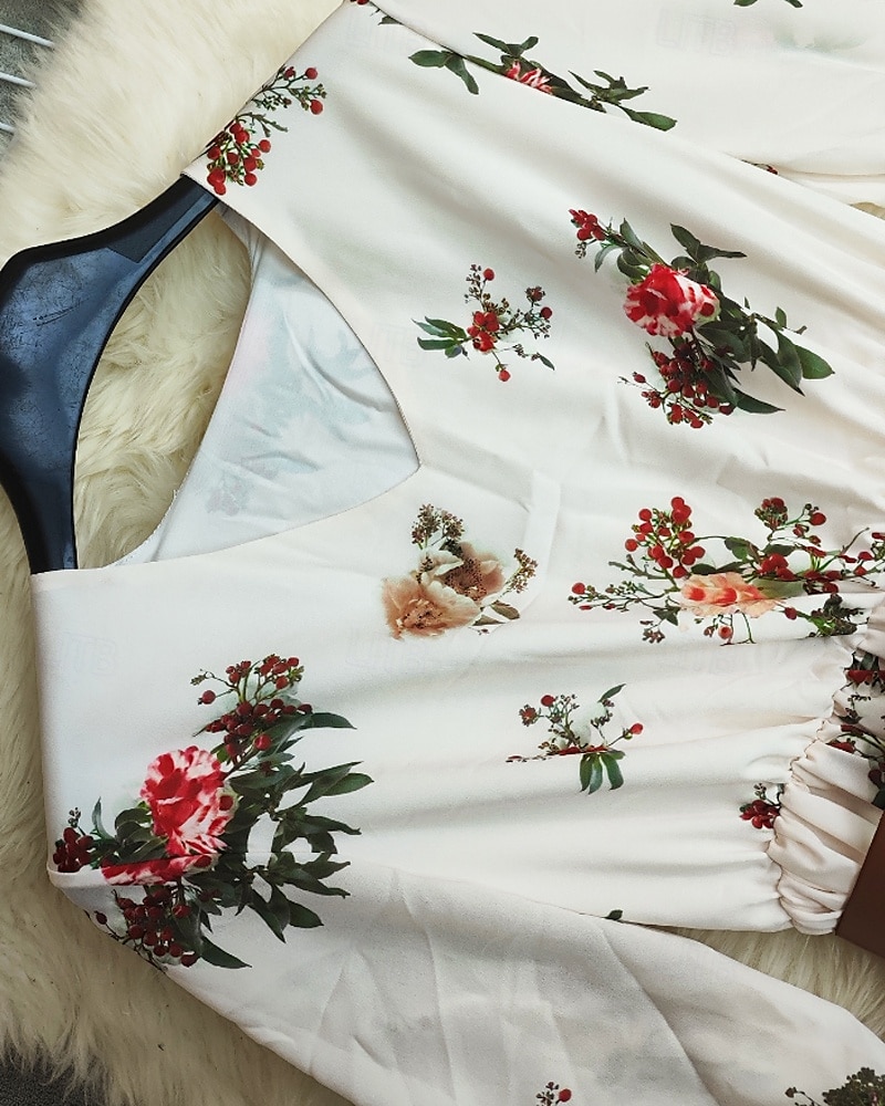 Dame Lang kjole Maxikjole Boho-kjole Western kjole Mote Moderne utendørs Feriereise Ut på byen Normal Blomsternål i krystall Langermet V-hals Elfenben Sommer 2025 - $30.99 –P5