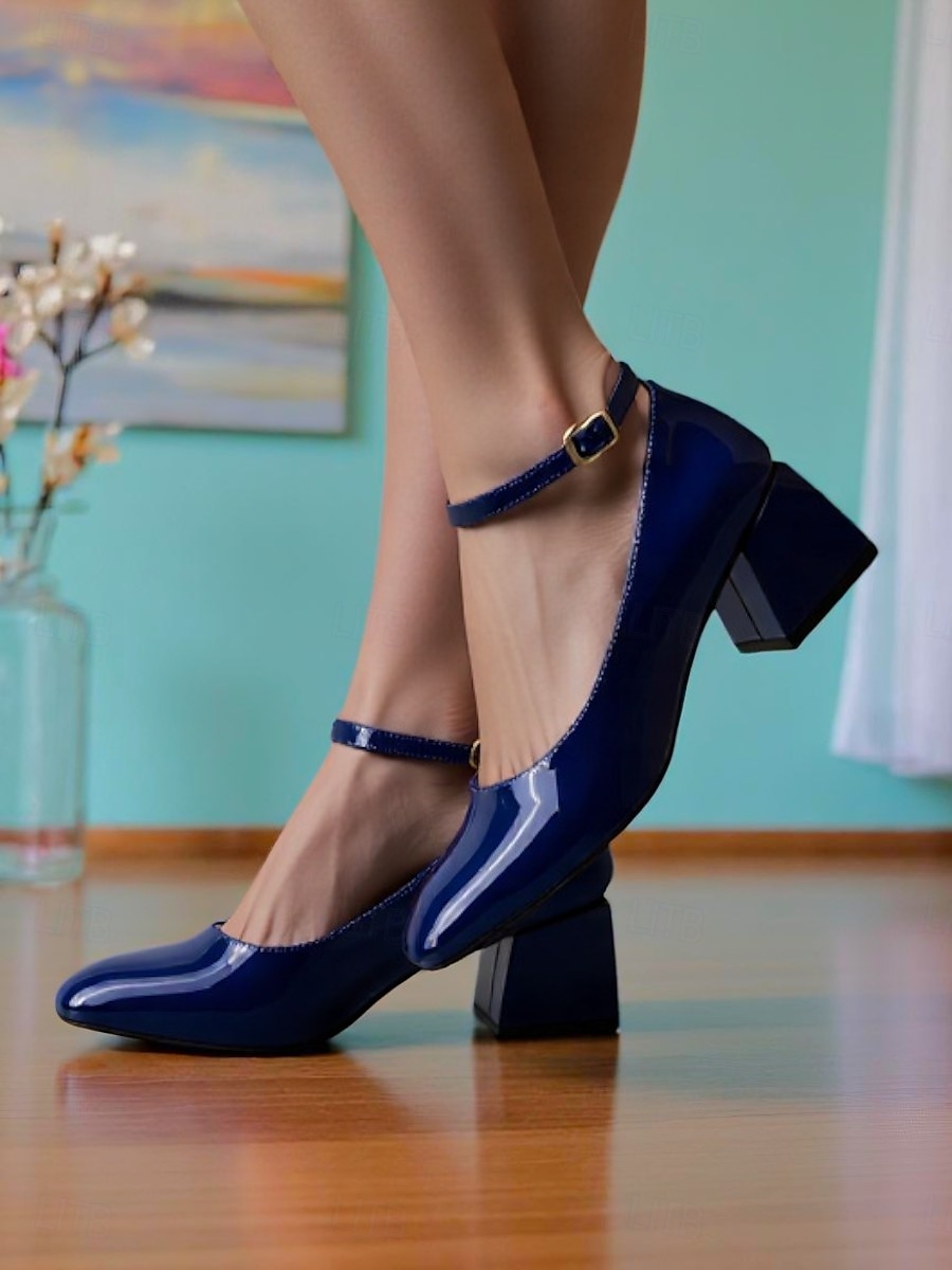 Women's Shiny Purple Patent Leather Mary Jane Heels – 1950s Retro Block Heel Pumps with Ankle Strap for Vintage Party, Wedding, and Prom 2025 - $46.99 –P3