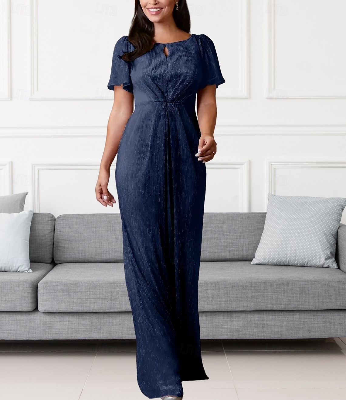 A-Linie Brautmutterkleid Hochzeitsgast Elegant Rundhalsausschnitt Bodenlang Chiffon Kurzarm mit Raffung 2025 2025 - $165.99 –P1