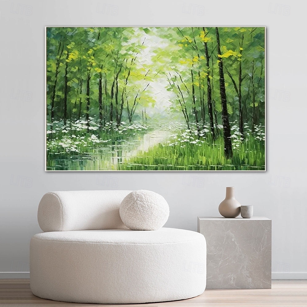 Dipinto a mano, dipinto a olio su tela, moderno dipinto di un albero verde con texture floreale, dipinto di un albero, arte murale 3D, dipinto di una foresta floreale, arte contemporanea, grande del 2025 a $77.99 –P3