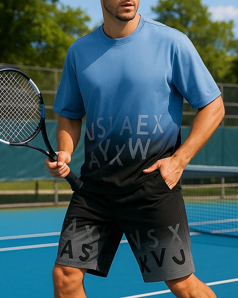 US Open Per uomo Set sportivo Camicie e pantaloncini Set da tennis 2 Maniche Corte Traspirante Yoga Tennis Golf Grafico Nero Bianco Blu Abbigliamento da tennis del 2025 a $41.99 –P5
