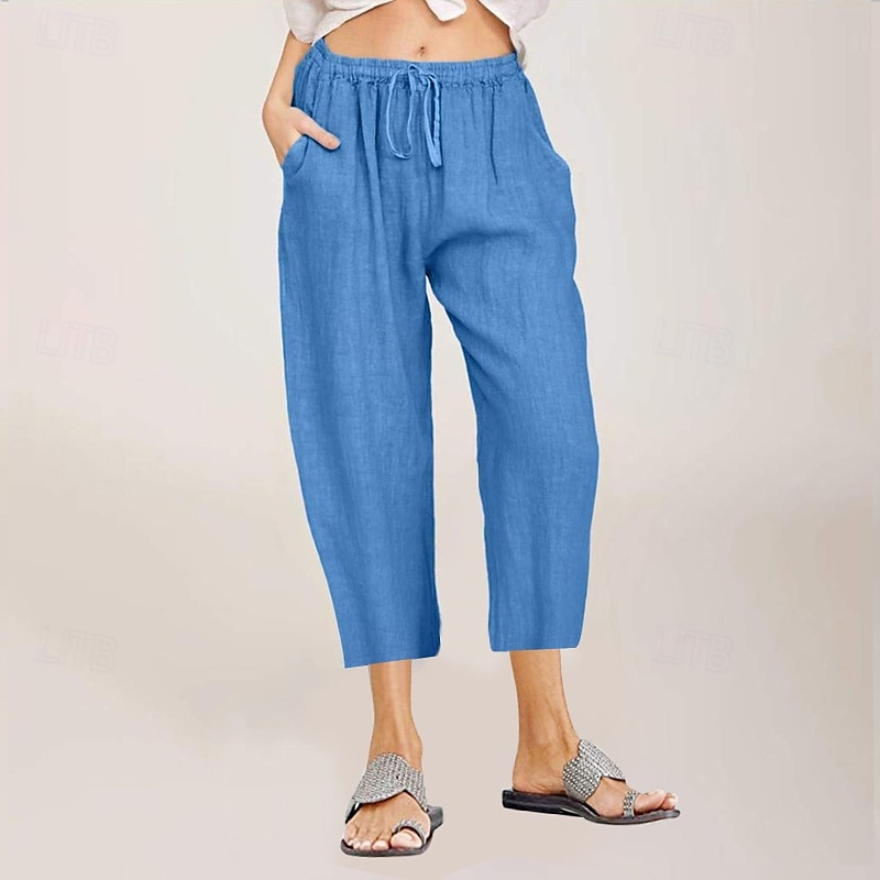 Per donna Pantaloni in cotone e lino Pantaloni capri Pantaloni Eleganti Streetwear Casual Lunghezza al polpaccio Naturale Semplice Tasca Design con Coulisse Elastica Comodo All'aperto All'aperto del 2025 a $24.99 –P8