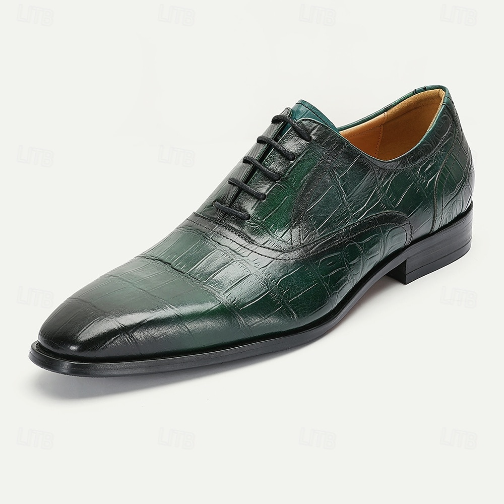 Chaussures à lacets en cuir de crocodile vert haut de gamme pour hommes avec des détails élégants pour les dîners formels et les événements de gala de 2025 ? $94.99 –P2