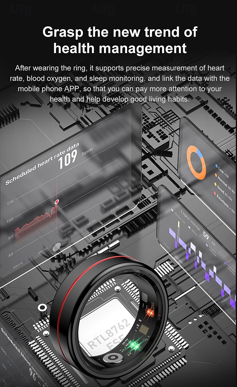 умное кольцо с сенсорным управлением для iPhone Android — фитнес-трекер, счетчик шагов, спортивный режим, водонепроницаемый, магнитная зарядка, синхронизация с приложением 2025 - $38.99 –P6