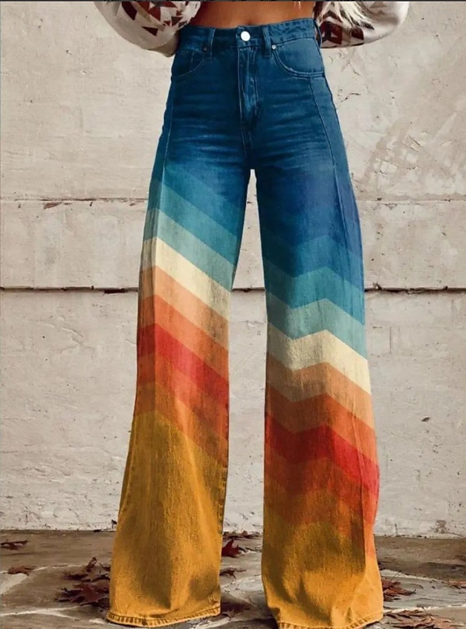 Retró Boho 1970-es évek Nadrágok Széles szárú nadrág Hippi Diszkó Magas derék Virágos Műfarmer stílus Női Mindszentek napja Farsang zenei fesztivál Pride Parade Retro témájú buli Felnőttek Nadrágok 2025 - $35.99 –P2