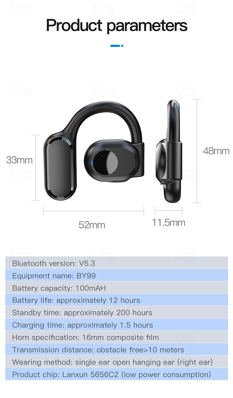 by99 открытые беспроводные наушники bluetooth 5.3 – спортивные наушники с креплением-крючком tws, водонепроницаемость ipx5, шумоподавление, длительный срок службы батареи, совместимы с ios android 2025 - $20.99 –P13