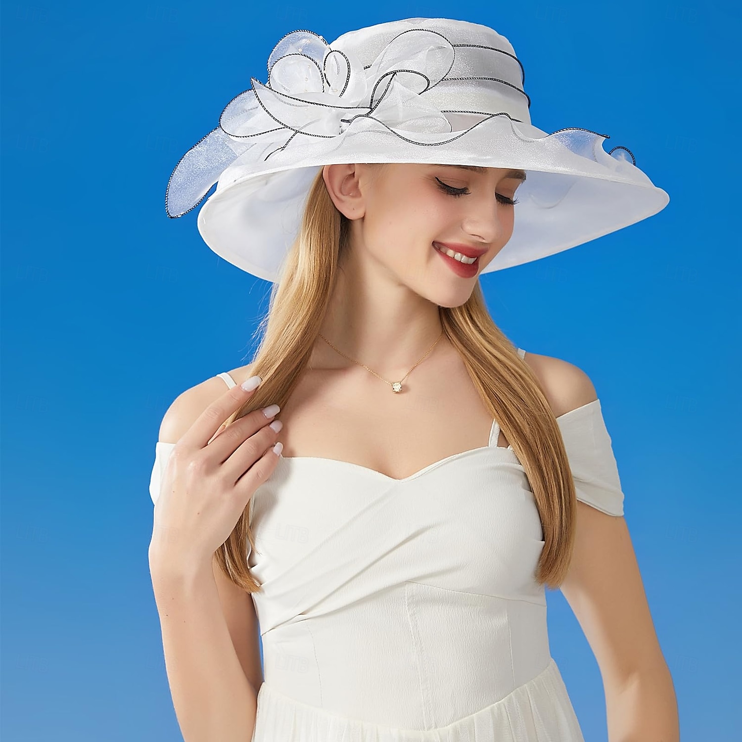 Hatter organza Bryllup Aftenselskap Te Fest Strand Hesteløp Elegant søt stil Solbeskyttelse Med Blomster Hodeplagg Hodeplagg 2025 - $16.99 –P3