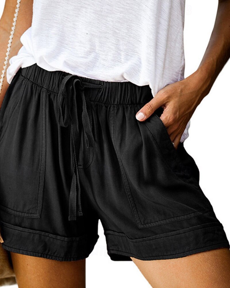 Pentru femei Pantaloni inspirați din in Pantaloni Scurți Pantaloni Modă Șic Stradă Scurt Natural Simplu Buzunar Design Elastic cu Cordon Confortabil Exterior În aer liber Stradă Roșu Claret Azuriu 2025 - $13.99 –P3