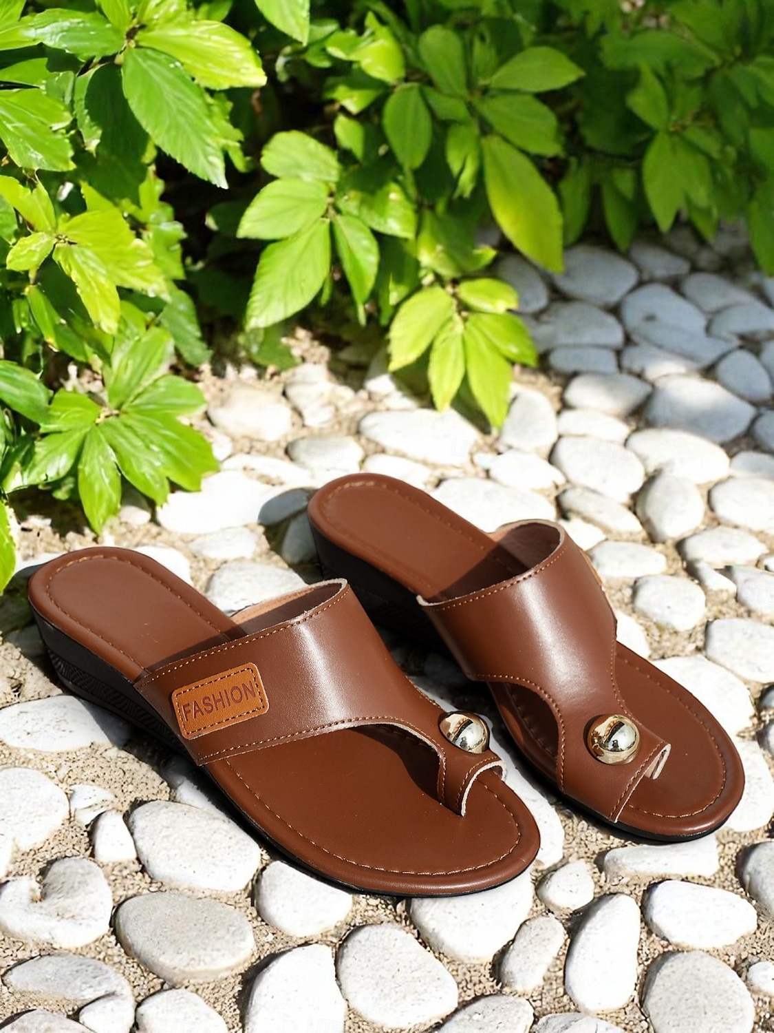 Women's Casual Brown Slide Sandals - Simple and Comfortable with Toe Loop and Gold Accent, Ideal for Outdoor Activities and Beach Days 2025 - $19.99 –P1