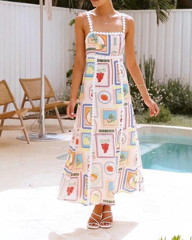 Women's Long Dress Maxi Dress Cotton Linen Dresses Casual Dress Fashion Outdoor Party Holiday Regular Fit Fruit Sleeveless Spaghetti Strap Beige Summer 2025 - $42.99 –P3