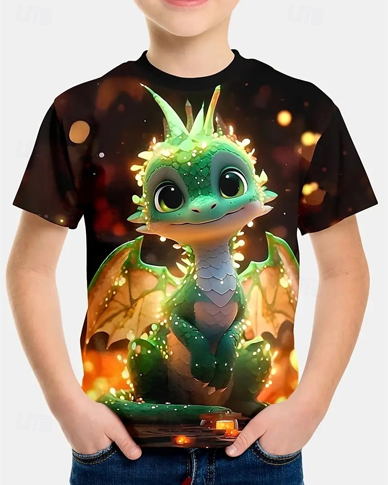 Jongens 3D Dinosaurus T-shirt Korte mouw Zomer Lente Modieus Basic Kinderen 4-12 jaar Strakke ronde hals Buiten Casual Dagelijks Normale pasvorm 2025 - $11.99 –P7