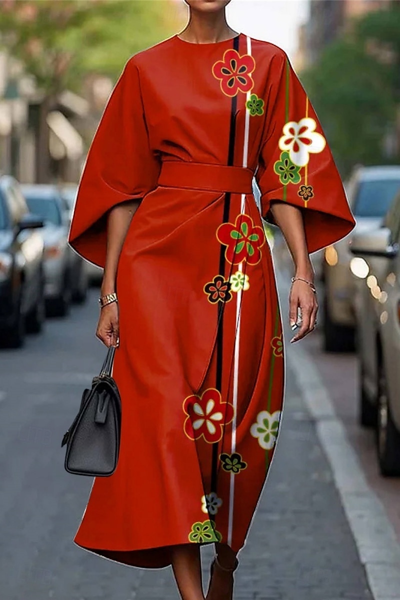Damen Langes Kleid Maxikleid Freizeitkleid Sommerkleid Mode Modern Täglich Date Wochenende Normale Passform Blumen Geometrisch Dreiviertelarm Rundhalsausschnitt Rosa Rote Blau Khaki Sommer 2025 - $27.99 –P2