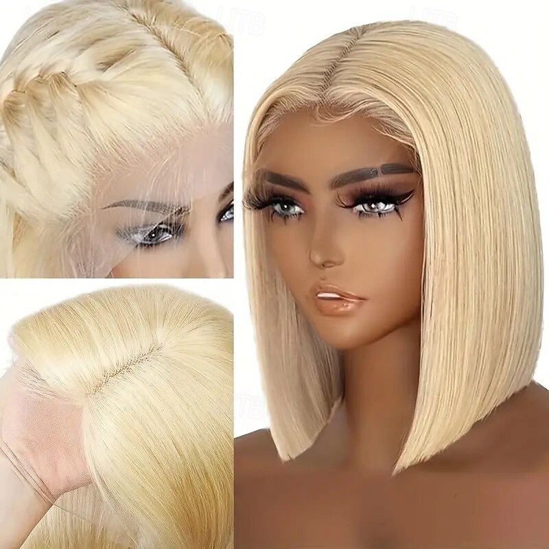 Peruca curta bobo de cabelo humano 613# dourada 13*4 cabelo humano liso densidade 150% de 2026 por $178.99 –P3