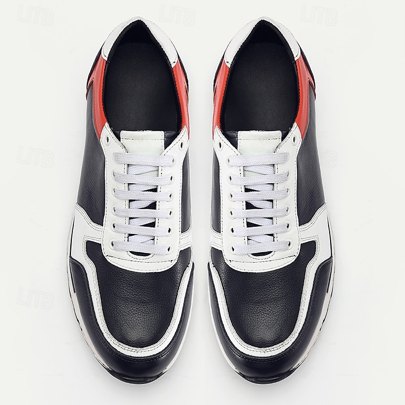 Men's Premium Leather Sneakers – Stylish Lace-Up Running Shoes with Red and White Accents for Sports, Travel and Everyday Wear 2025 - $94.99 –P4