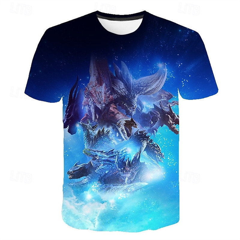 Gutt 3D Dyr Dinosaur T skjorte T-skjorte Kortermet Sommer Vår Mote Grunnleggende Barn 4-12 år Crew-hals utendørs Avslappet Daglig Normal 2025 - $11.99 –P5